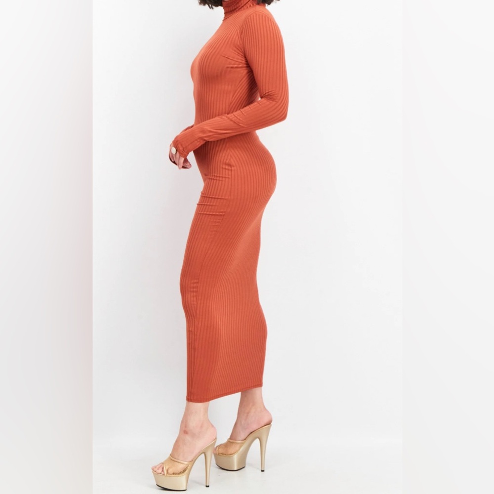 Boohoo Micro Stripe Print Turtleneck Maxi Dress Women's